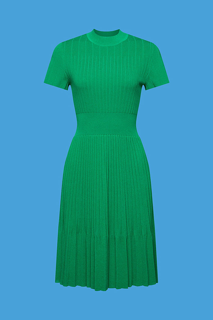 Mockneck pleated midi dress with short-sleeves