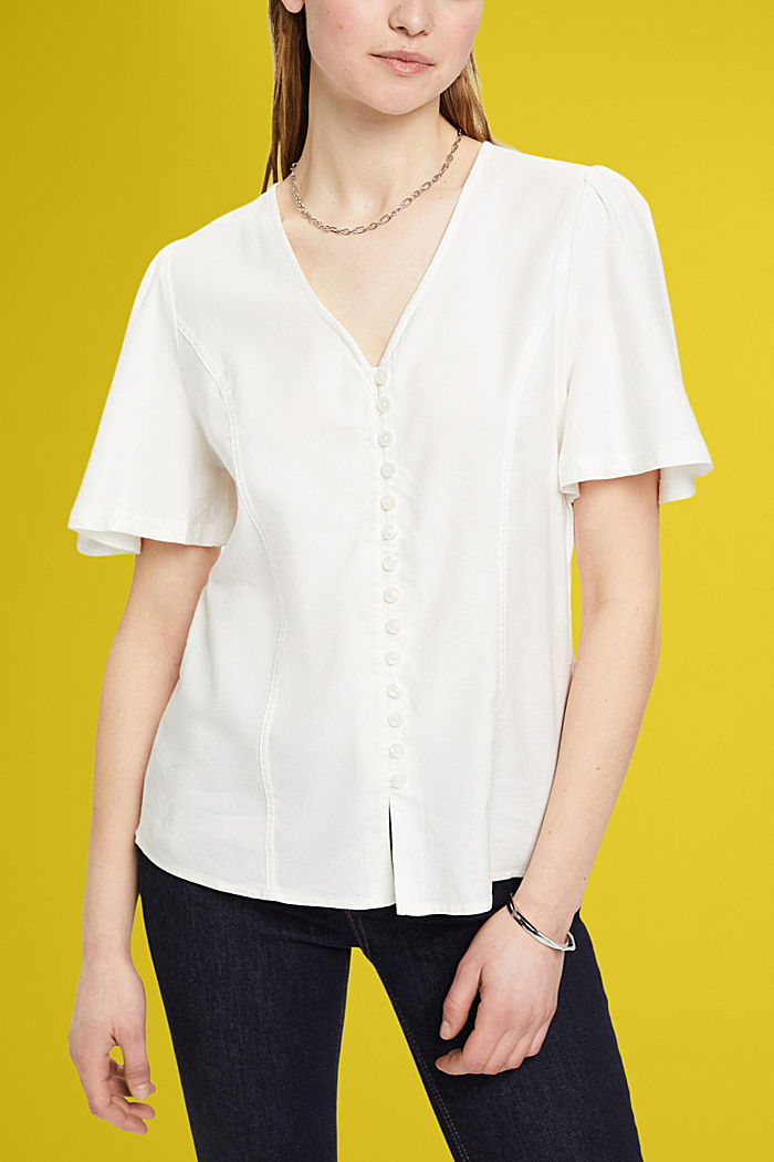 Waisted blouse with buttons, OFF WHITE, detail-asia image number 0