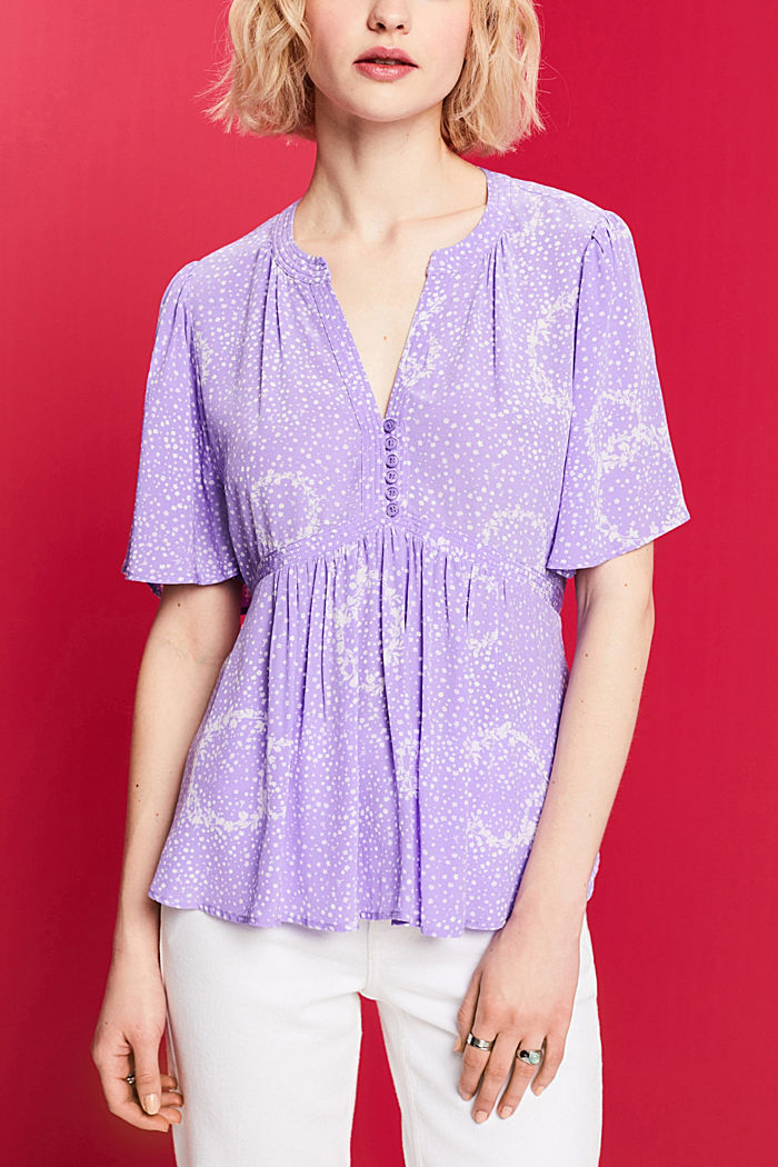 Printed Gathered Tie Back Blouse