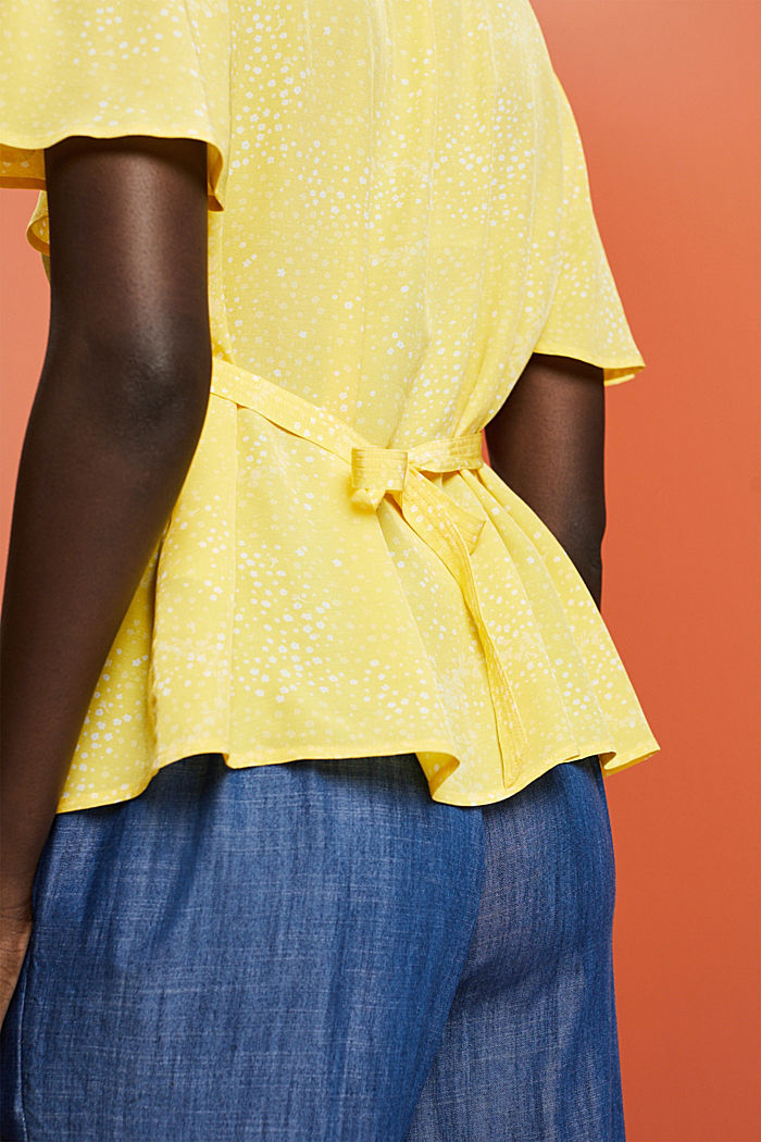 ‌繫帶短袖女裝恤衫, 淺黃色, detail-asia image number 4