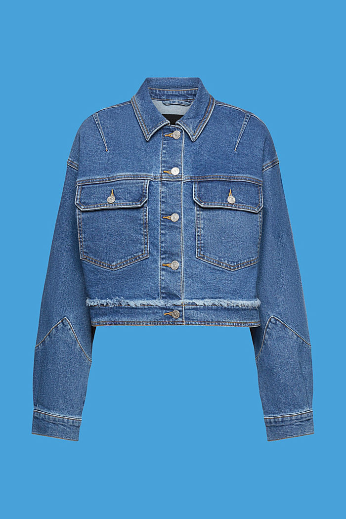 Cropped denim jacket with frayed trim