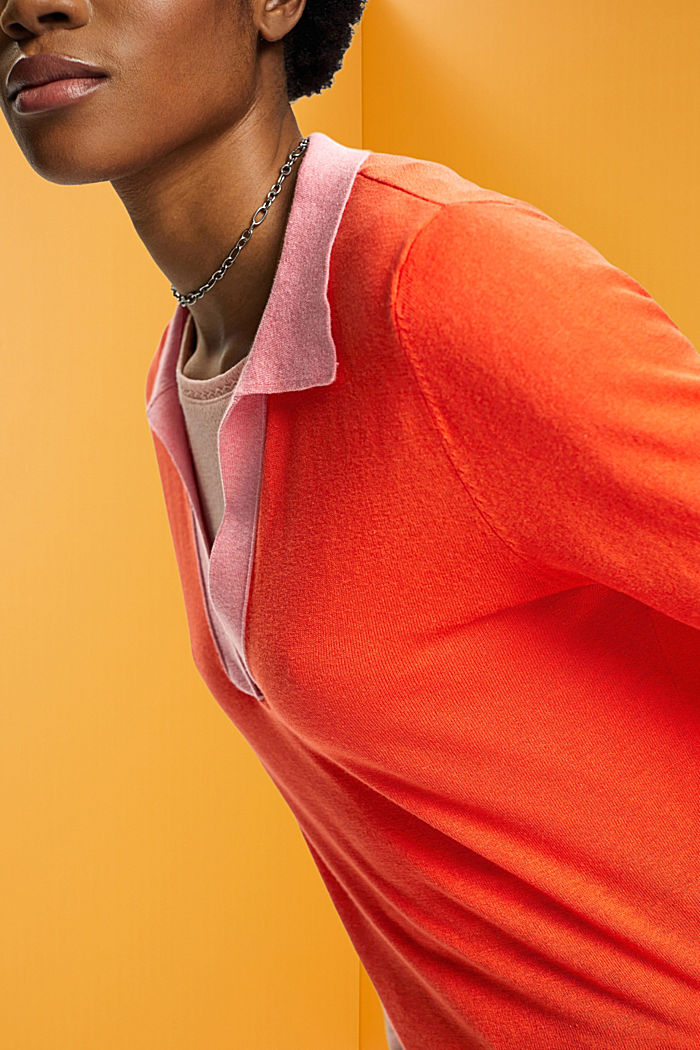 含亞麻成分梭織V領套頭毛衣, 橙紅色, detail-asia image number 2
