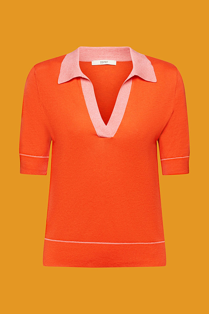 含亞麻成分梭織V領套頭毛衣, 橙紅色, detail-asia image number 5