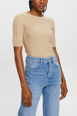 Short-sleeved ribbed sweater