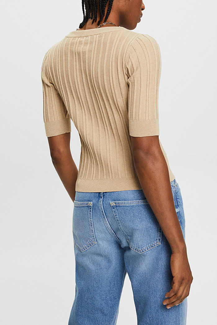 Short-sleeved ribbed sweater, SAND, detail-asia image number 1