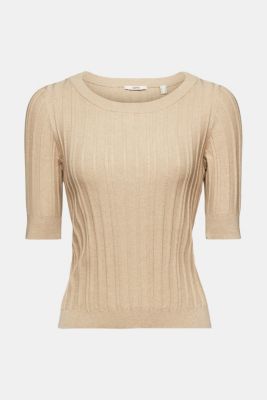 Short-sleeved ribbed sweater