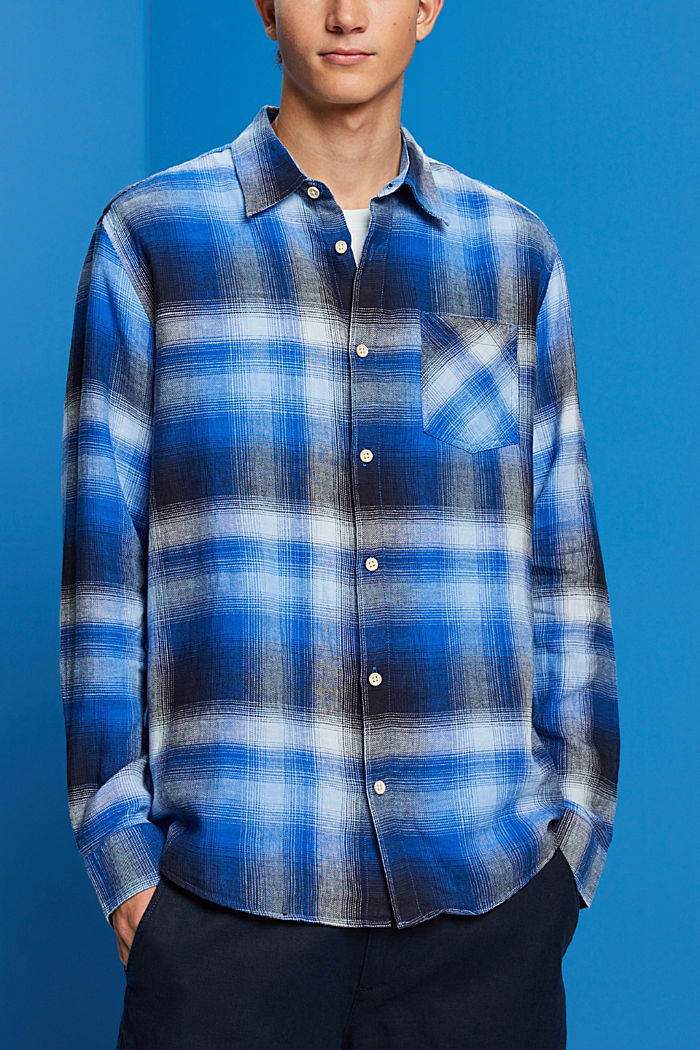 棉麻混紡蘇格蘭格紋恤衫, 藍色, detail-asia image number 0