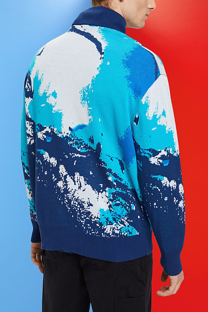 Half-zip jumper with wave pattern, BLUE, detail-asia image number 3