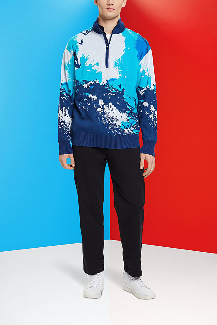 Half-zip jumper with wave pattern, BLUE, detail-asia image number 4
