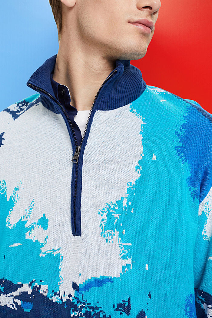 Half-zip jumper with wave pattern, BLUE, detail-asia image number 2
