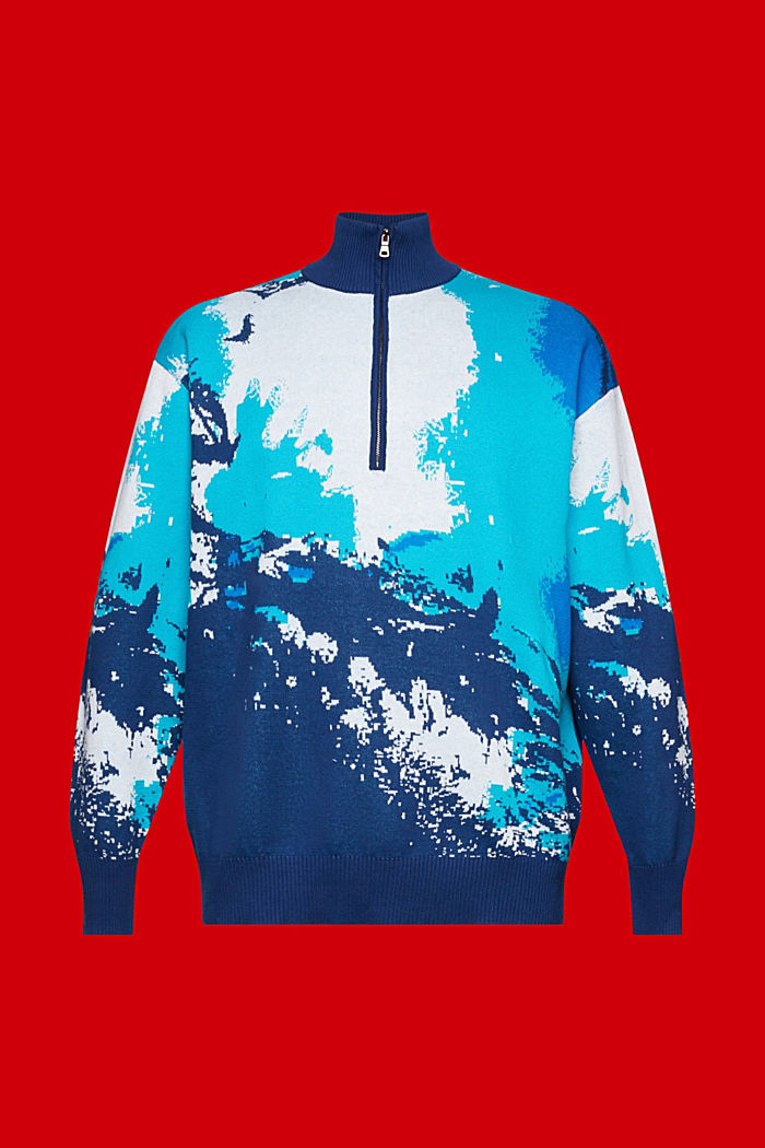 Half-zip jumper with wave pattern, BLUE, detail-asia image number 6