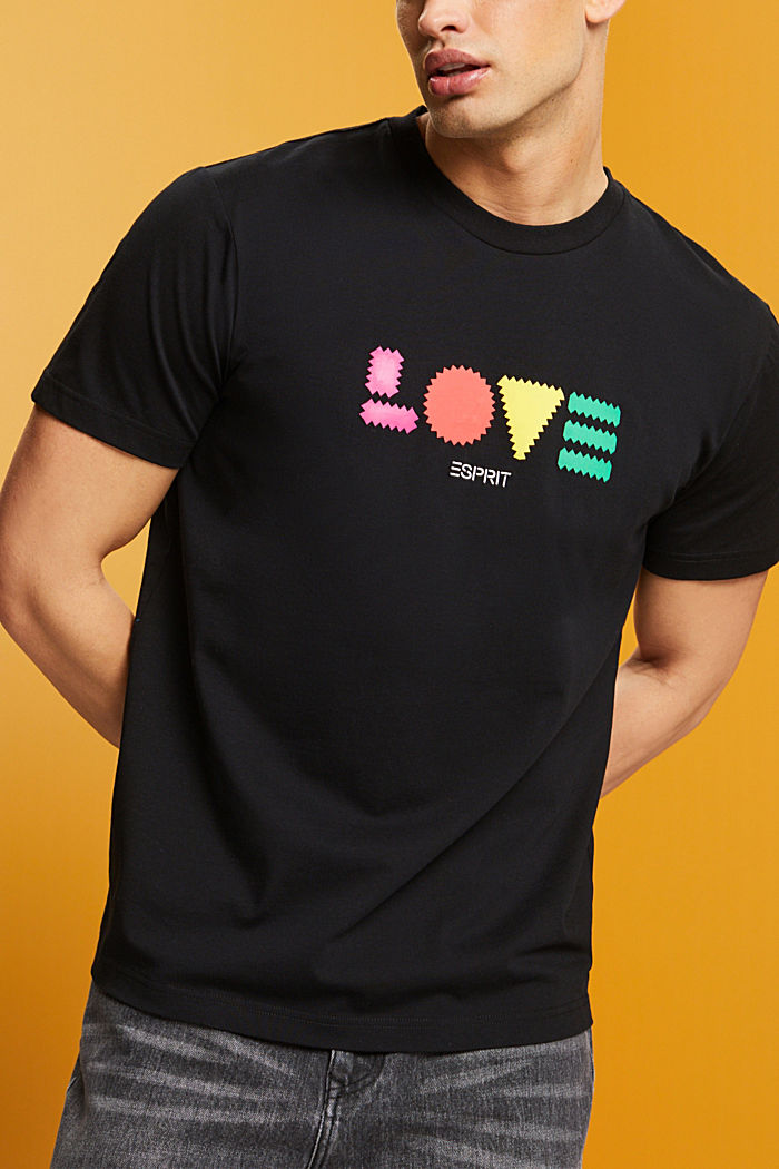 「LOVE」字樣幾何印花有機棉T恤, 黑色, detail-asia image number 0