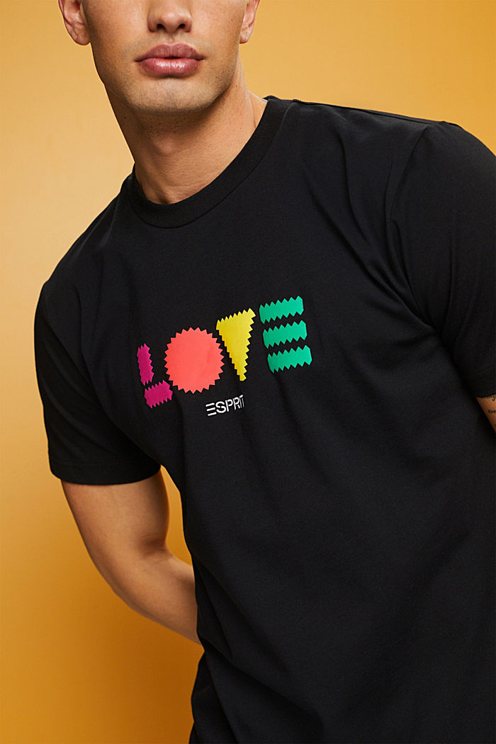 「LOVE」字樣幾何印花有機棉T恤, 黑色, detail-asia image number 2