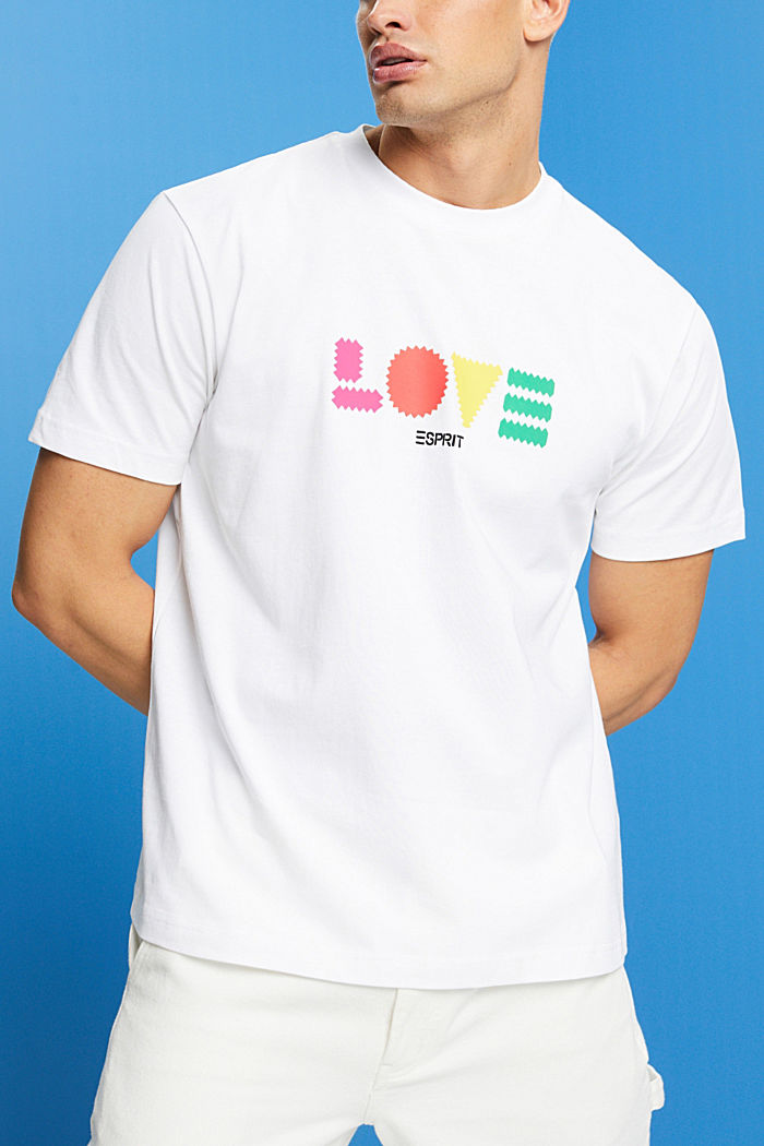 「LOVE」字樣幾何印花有機棉T恤, 白色, detail-asia image number 0