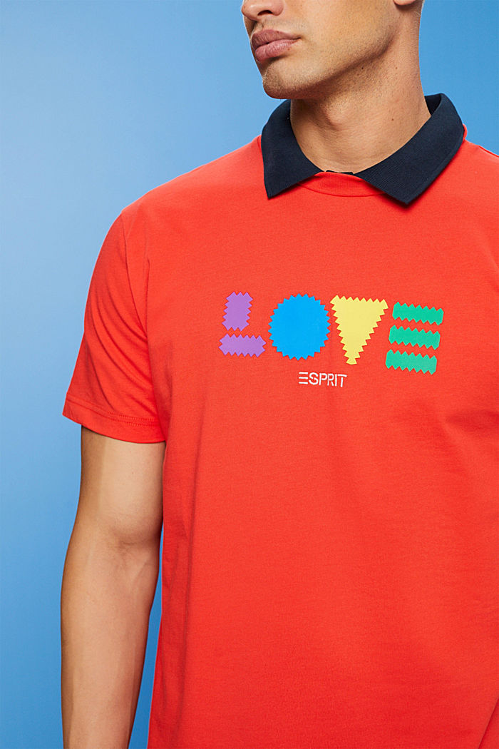 「LOVE」字樣幾何印花有機棉T恤, 橙紅色, detail-asia image number 2