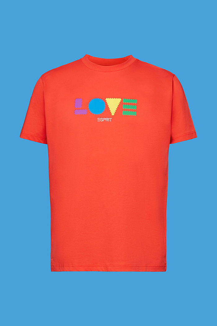 「LOVE」字樣幾何印花有機棉T恤, 橙紅色, detail-asia image number 6