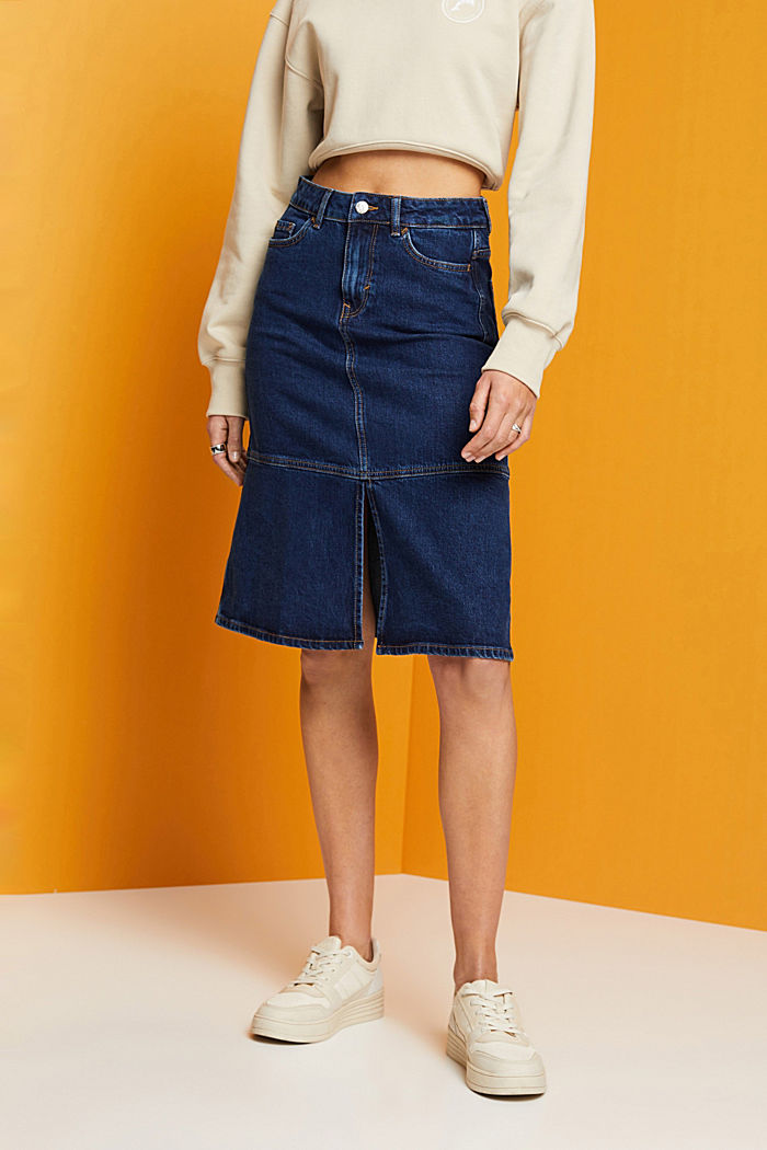 Knee-length denim skirt, BLUE MEDIUM WASHED, detail-asia image number 0