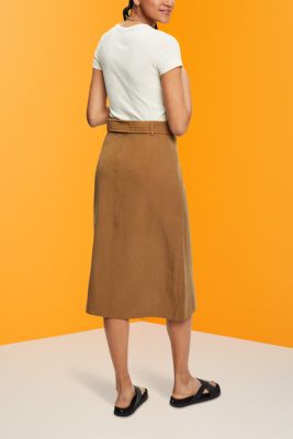 Linen blend midi skirt with belt, PALE KHAKI, detail-asia image number 1