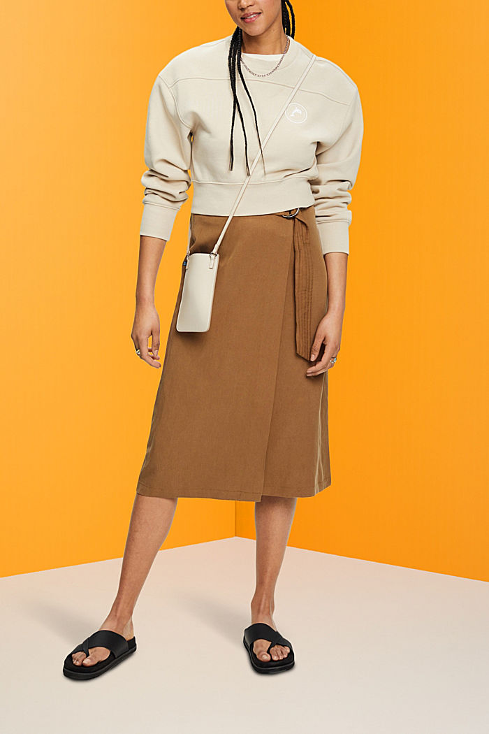 Linen blend midi skirt with belt, PALE KHAKI, detail-asia image number 2