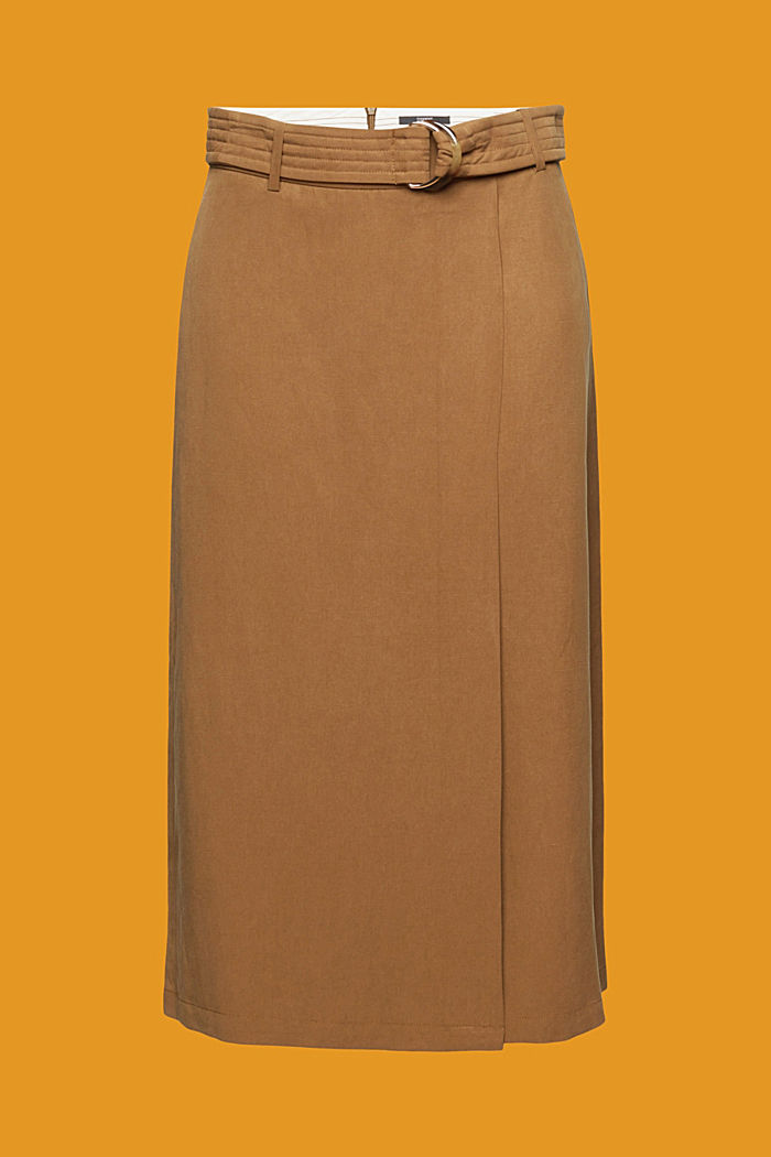Linen blend midi skirt with belt