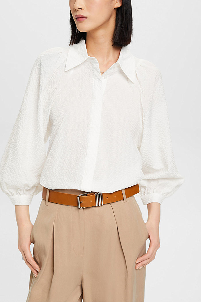 Seersucker blouse with puffy sleeves, OFF WHITE, detail-asia image number 0