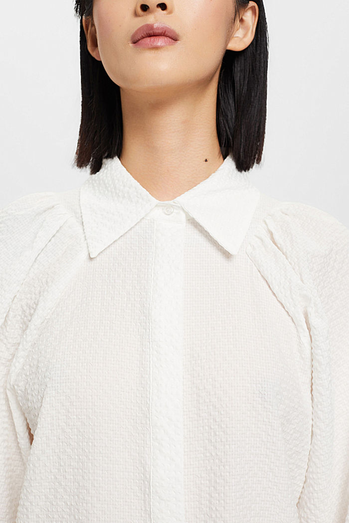 Seersucker blouse with puffy sleeves, OFF WHITE, detail-asia image number 2