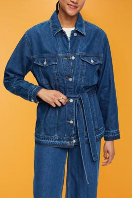 Denim jacket with tie belt