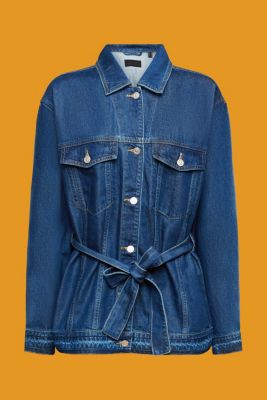 Denim jacket with tie belt