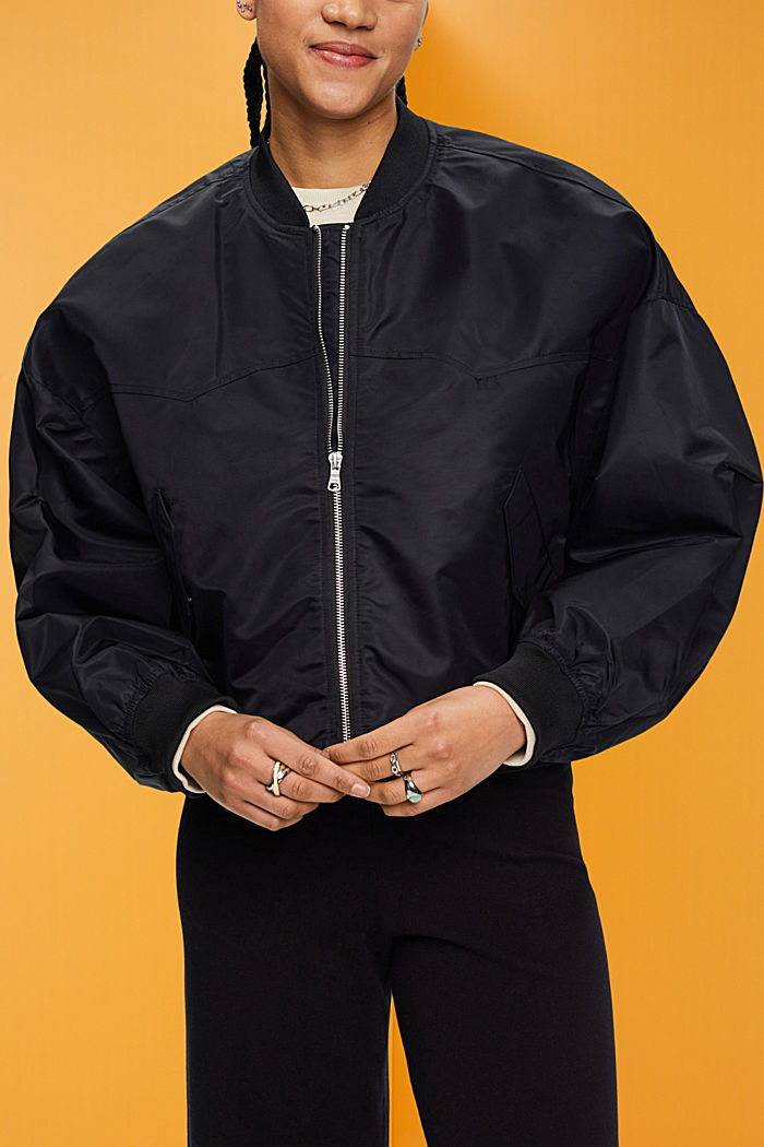 오버사이즈 봄버 재킷, BLACK, detail-asia image number 0