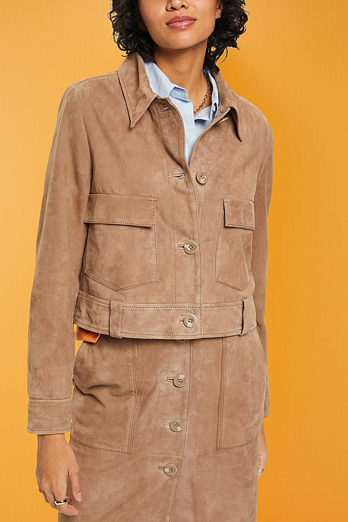 Suede leather jacket, TAUPE, detail-asia image number 0