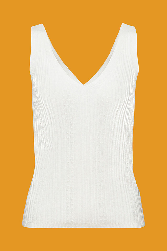 Knitted V-neck top with linen, OFF WHITE, detail-asia image number 5