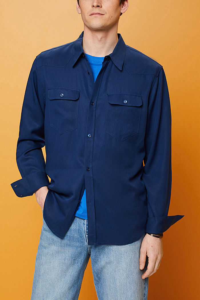 ‌流暢順滑的萊賽爾恤衫, 深藍色, detail-asia image number 0