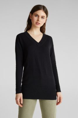 Esprit - Blended linen: V-neck jumper at our Online Shop