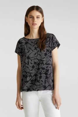 Esprit - Blended linen: Print T-Shirt with an elasticated hem at our ...