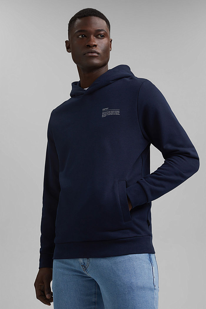 Recycled: hoodie containing organic cotton, NAVY, overview