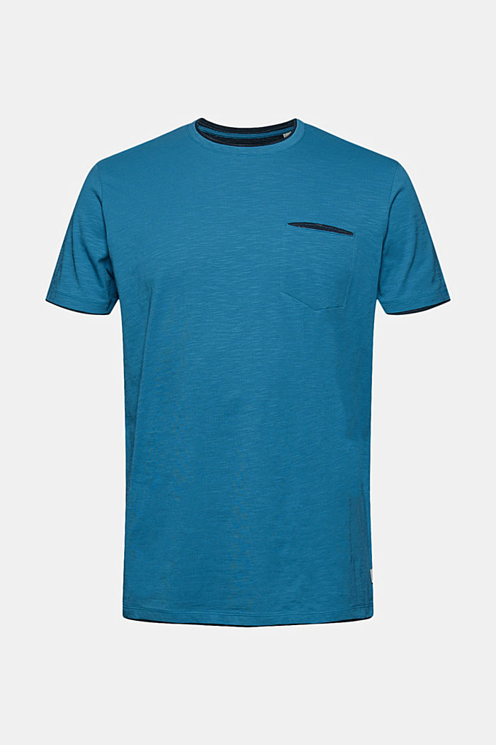 Jersey T-shirt met laagjeslook van 100% biologisch katoen, PETROL BLUE, overview