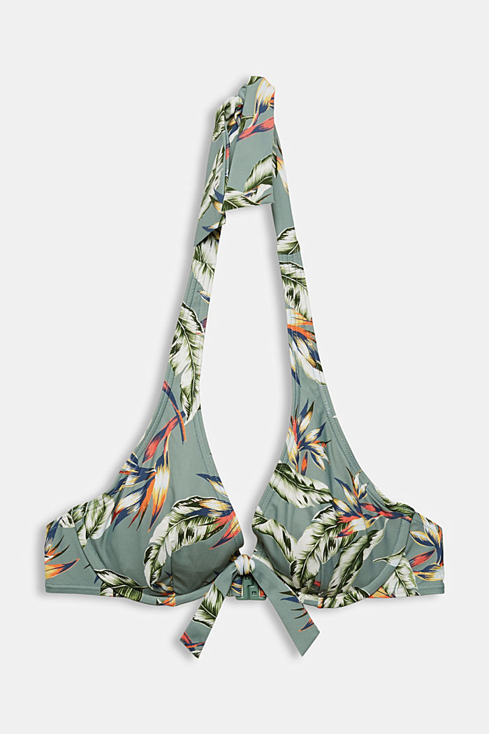 Recycled: underwire bikini top with a tropical print, LIGHT KHAKI, detail image number 4