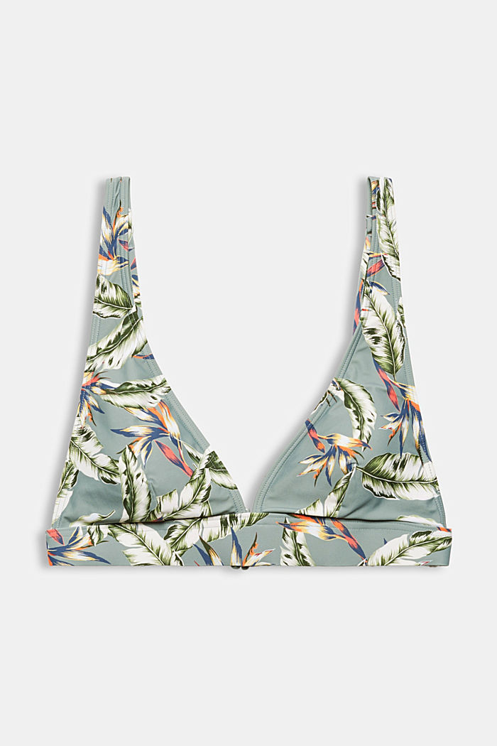 Recycled: non-wired bikini top with a tropical print