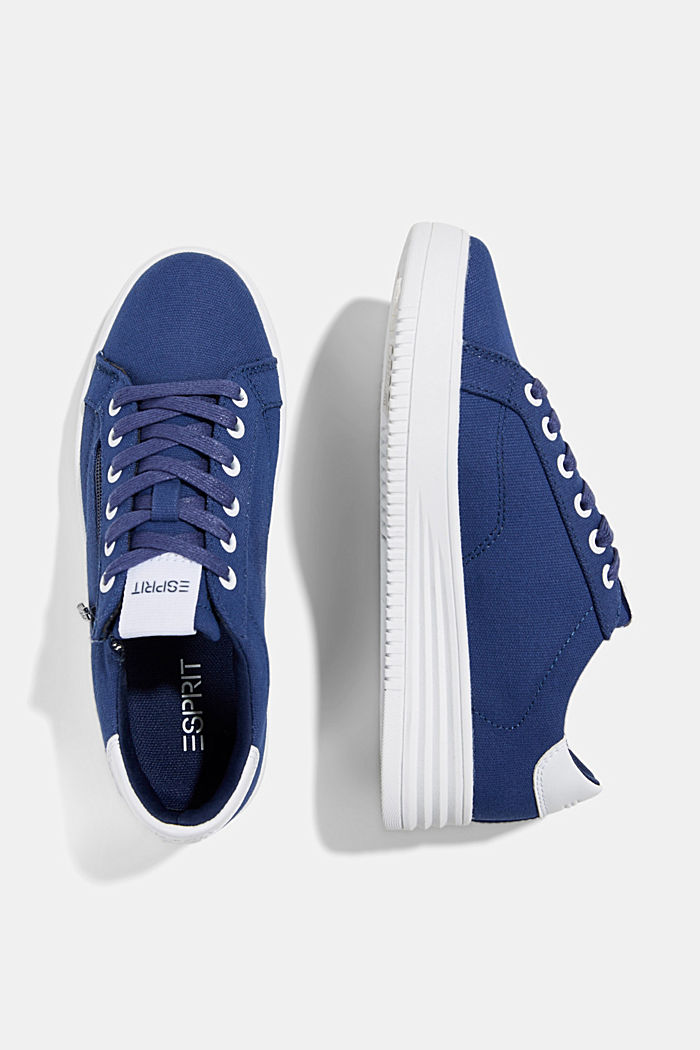 Sneakers in tela con suola con plateau, DARK BLUE, detail image number 1