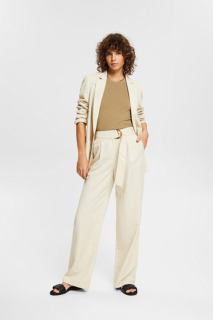 Se lnem: kalhoty Wide leg s opaskem, LIGHT BEIGE, overview