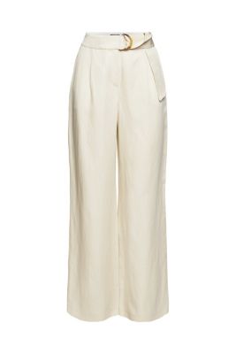 ESPRIT À teneur en lin : le pantalon Wide Leg à ceinture