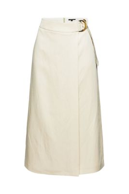 ESPRIT À teneur en lin : la jupe longueur midi aspect portefeuille