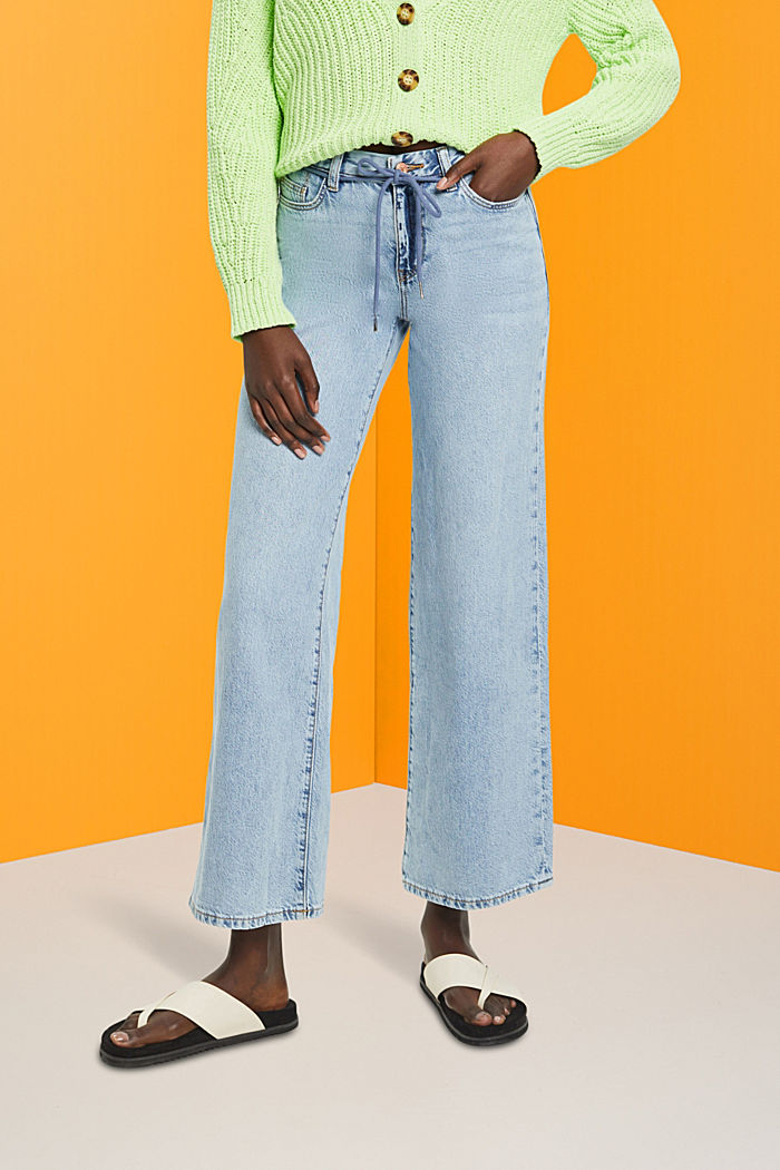 High-rise wide leg jeans with shoe lace belt, BLUE LIGHT WASHED, detail-asia image number 0