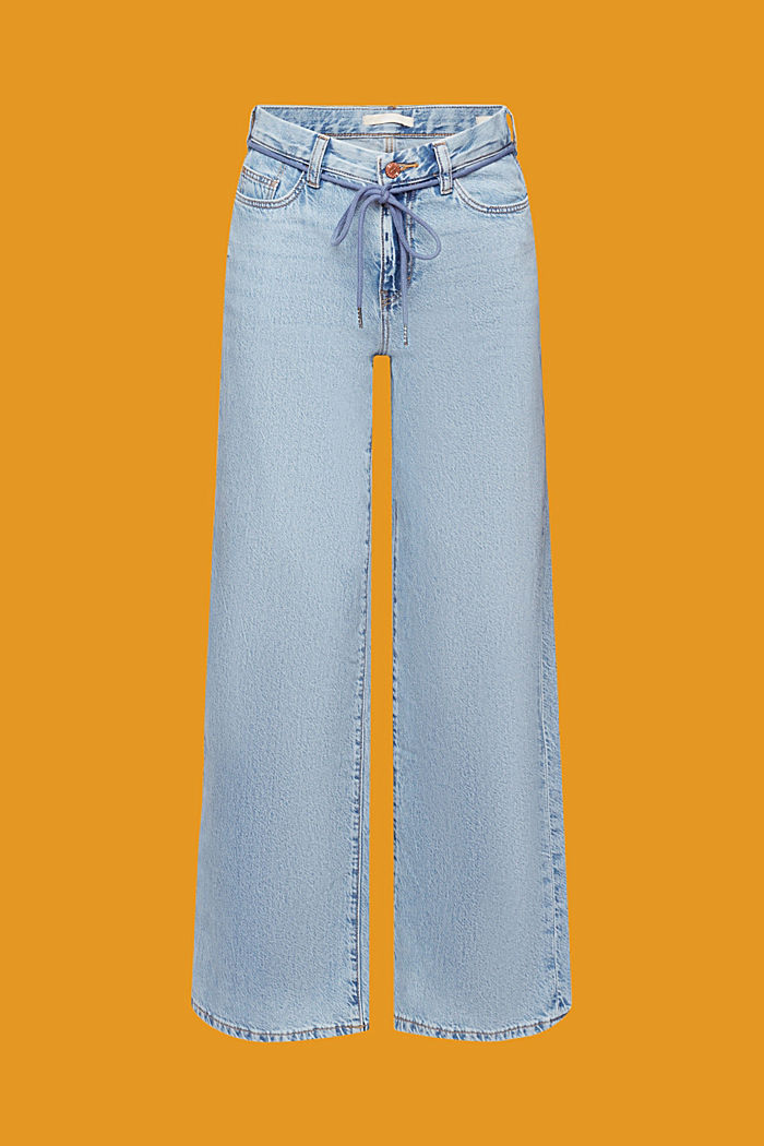 High-rise wide leg jeans with shoe lace belt, BLUE LIGHT WASHED, detail-asia image number 7