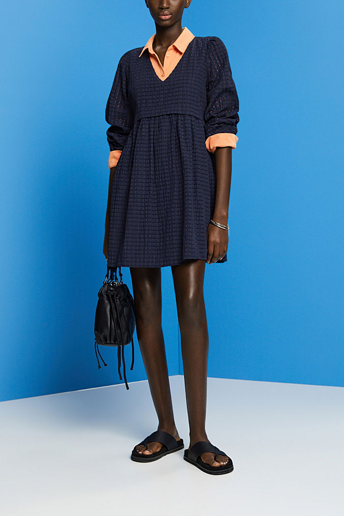 Textured mini dress with a flounced hem, NAVY, detail-asia image number 1