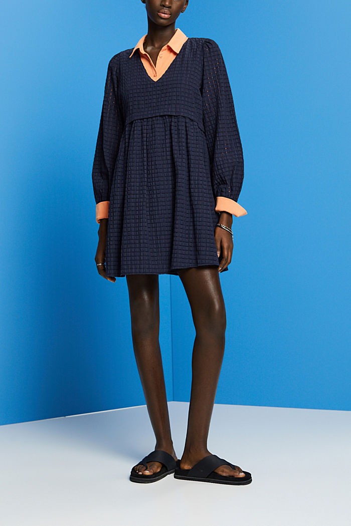 Textured mini dress with a flounced hem, NAVY, detail-asia image number 4