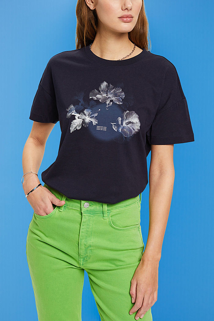 프린트가 있는 코튼 티셔츠, NAVY, detail-asia image number 0
