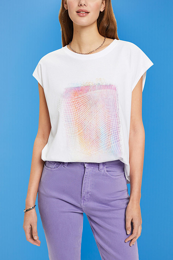 Cotton t-shirt with front print, WHITE, detail-asia image number 0