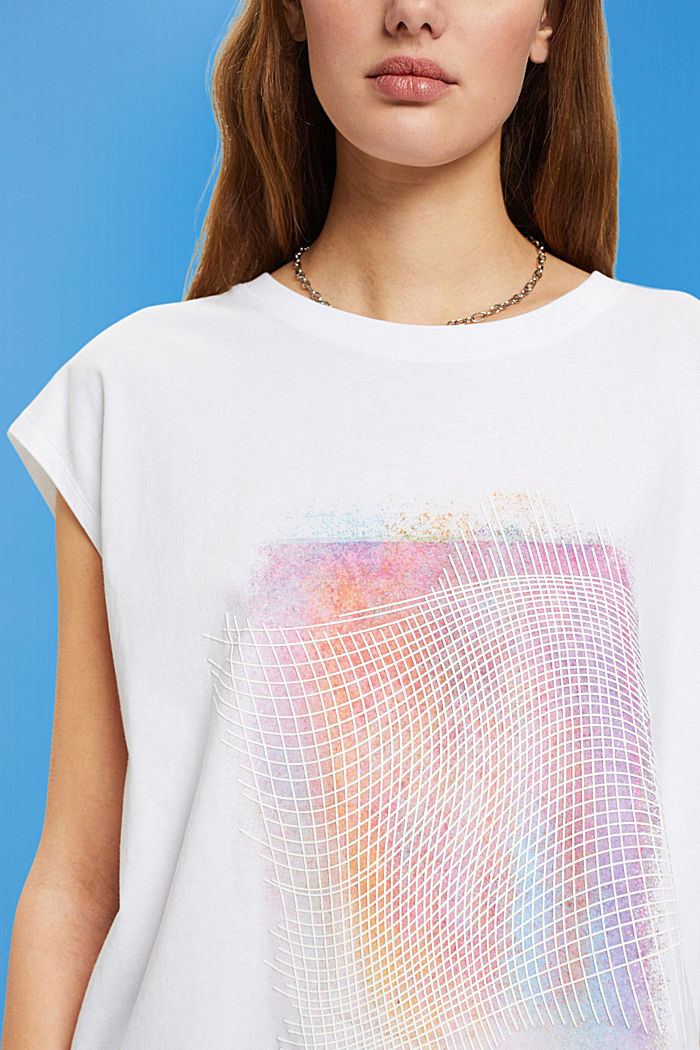 Cotton t-shirt with front print, WHITE, detail-asia image number 2