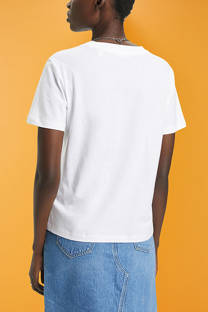 플라워 프린트 코튼 티셔츠, WHITE, detail-asia image number 3